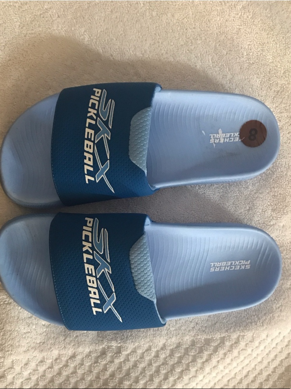 Skechers Women’s Light Blue and Navy Pickleball Slide Sandals